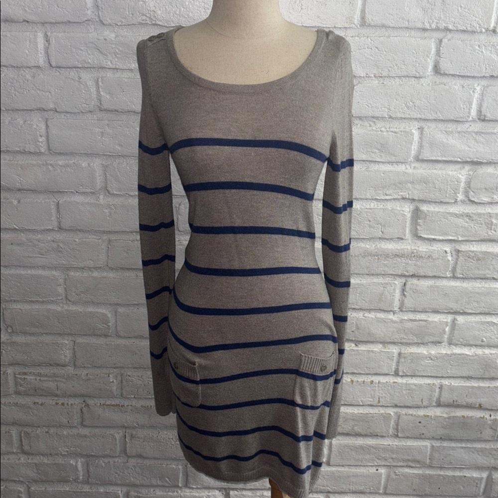 Ruby Moon Gray and Blue Striped Sweater Dress Size M